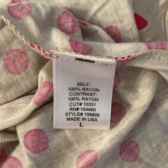 NWT Chloe K Taupe / Pink Polka Dot Large Short Sleeve Shirt - Picture 6 of 10